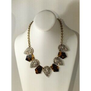 J Crew statement clear rhinestone  tortoise gold tone necklace